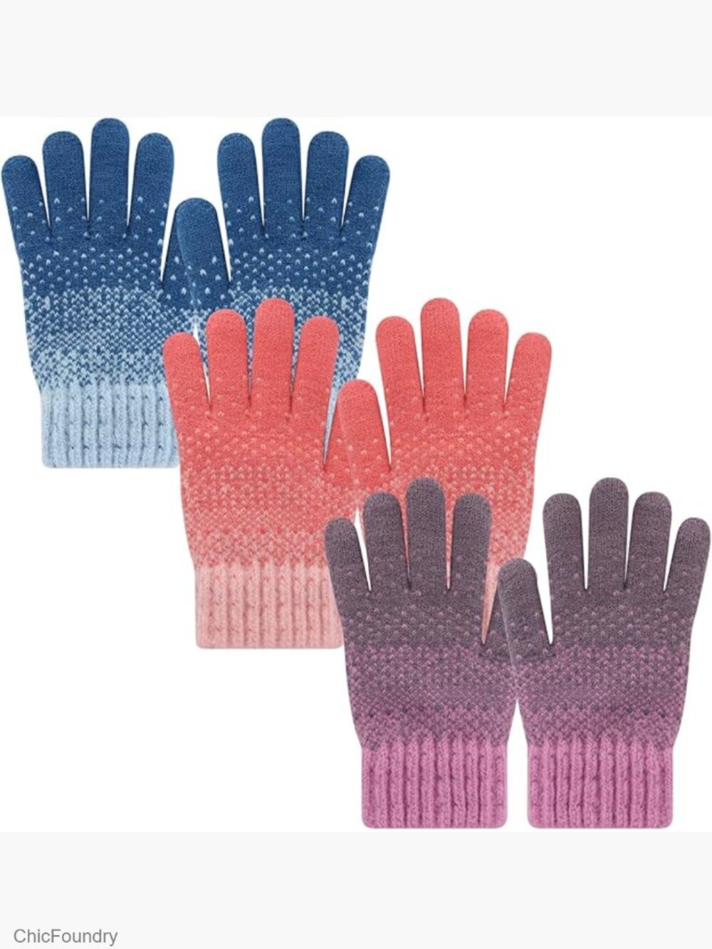 3 Pairs Toddler Kids Winter Knit Gloves Soft Wool Lined Full Finger